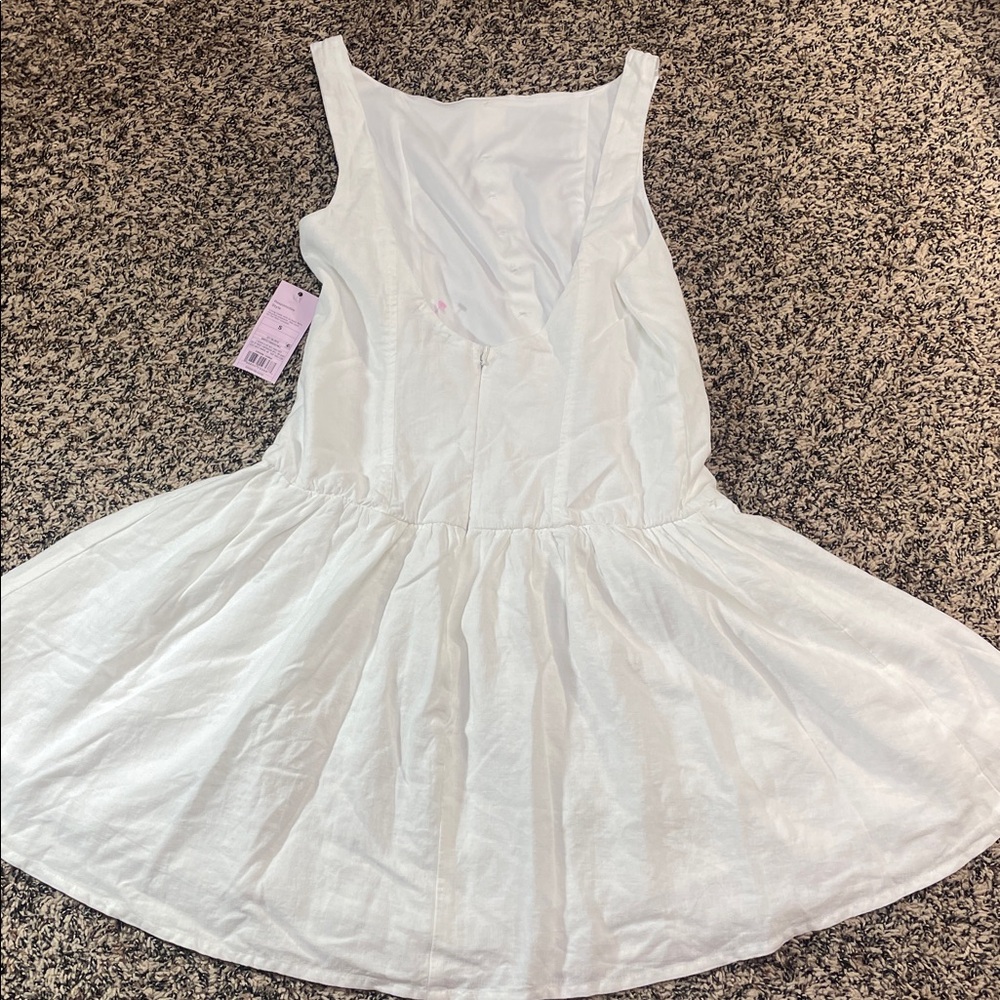 Wild Fable White Drop Waist Low Back Sleeveless Linen Mini Dress Size S | NWT - Picture 5 of 7